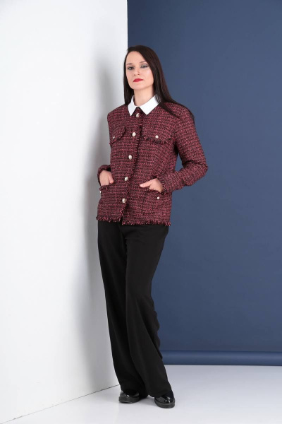 Жакет прямого силуэта из текстиля с накладными карманами Ma Vie М195 черно-красный - фото 5