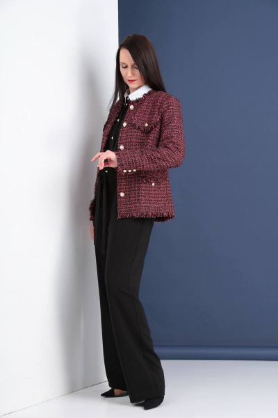 Жакет прямого силуэта из текстиля с накладными карманами Ma Vie М195 черно-красный - фото 8