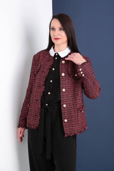 Жакет прямого силуэта из текстиля с накладными карманами Ma Vie М195 черно-красный - фото 3