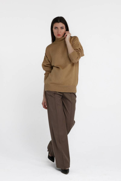 Джемпер шерстяной оверсайз с горлом для повседневной носки Romgil 668ШТЗ светло-коричневый - фото 6