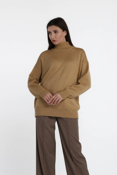 Джемпер шерстяной оверсайз с горлом для повседневной носки Romgil 668ШТЗ светло-коричневый - фото 5