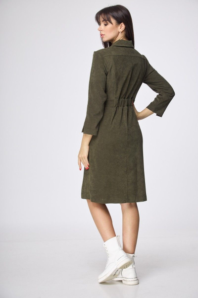 Платье с мягкими складками и резинкой на спинке, вельветовое демисезонное Anelli 1160 зеленый - фото 5
