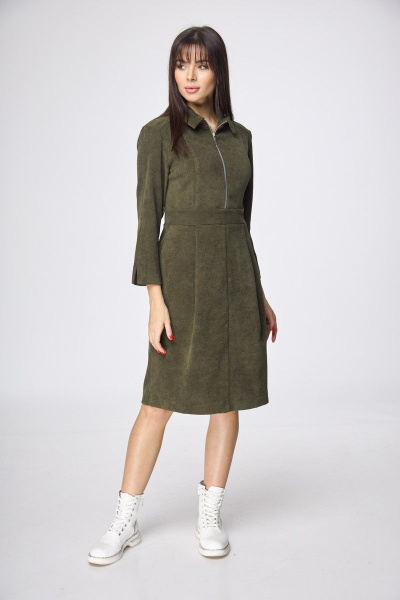 Платье с мягкими складками и резинкой на спинке, вельветовое демисезонное Anelli 1160 зеленый - фото 2