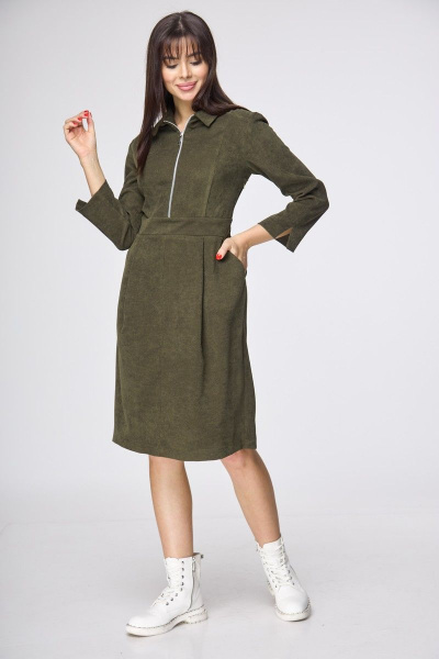 Платье с мягкими складками и резинкой на спинке, вельветовое демисезонное Anelli 1160 зеленый - фото 1