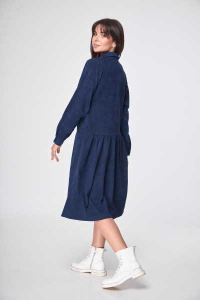 Платье полуприлегающее из вельвета с воротником и воланом на юбке круглый год Anelli 1169 синий - фото 7