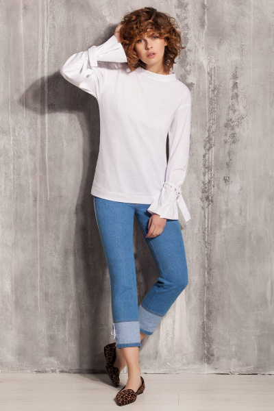 Белая рубашка из хлопковой ткани с коротким рукавом Nova Line 20076 белый - фото 1