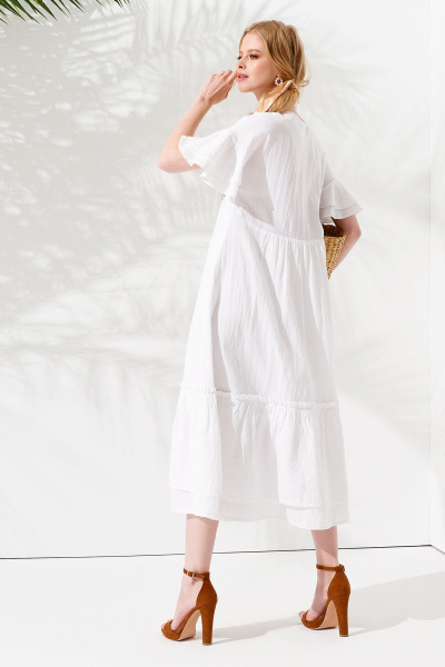 Платье свободное с завышенной талией и воланами Панда 100080w белый - фото 4