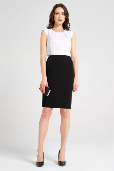 Черная мини-юбка офисная из текстиля с талиевыми вытачками Панда 54150w черный - фото 1