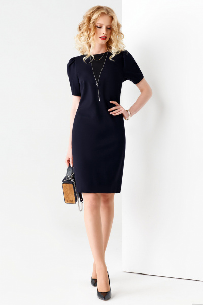 Платье нарядное с коротким рукавом и круглым вырезом Панда 54580w синий - фото 1