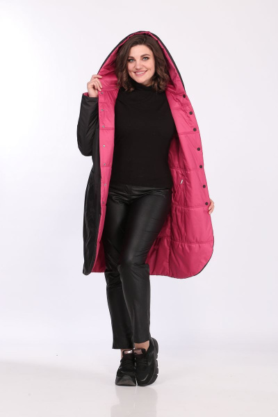 Пальто Диомант 1763 малиновый/черный - фото 4