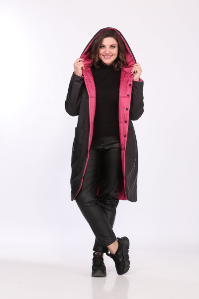 Пальто Диомант 1763 малиновый/черный - фото 3