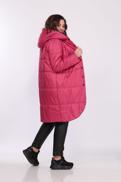 Пальто Диомант 1763 малиновый/черный - фото 5