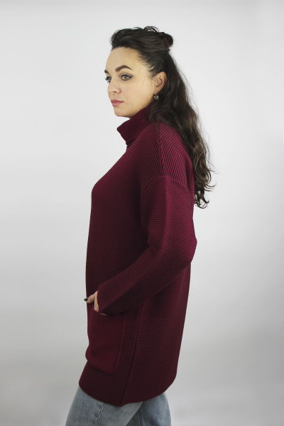 Демисезонный удлиненный свитер с накладным карманом Полесье С3631-21 1С1258-Д43 170,176 ягодный - фото 2