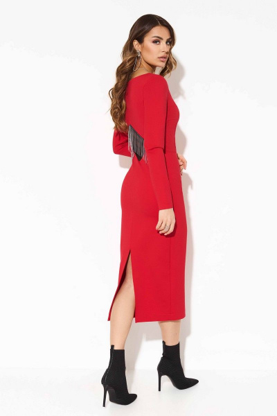 Элегантное платье из плотного трикотажа с бахромой TEZA 3745 красный - фото 3