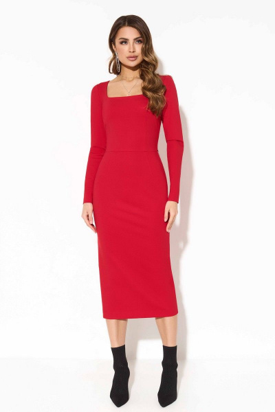 Элегантное платье из плотного трикотажа с бахромой TEZA 3745 красный - фото 1