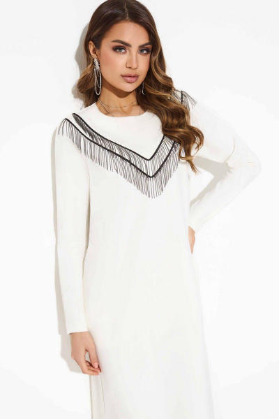 Платье из трикотажа с бахромой и карманами TEZA 3751 молочный - фото 2