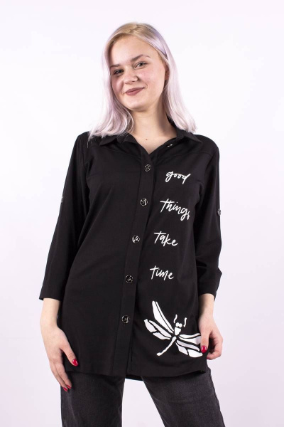 Блуза прямого силуэта с принтом и разрезами Mita ЖМ1032 черный - фото 1