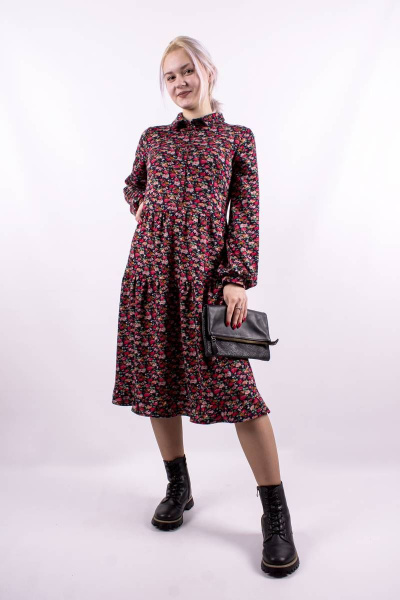 Платье отрезное по линии талии с воланами и пуговицами Mita ЖМ1118 красный - фото 1