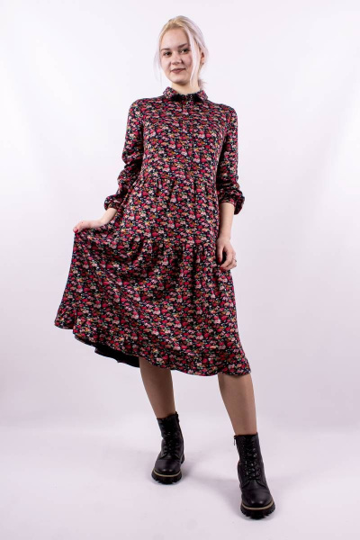 Платье отрезное по линии талии с воланами и пуговицами Mita ЖМ1118 красный - фото 3