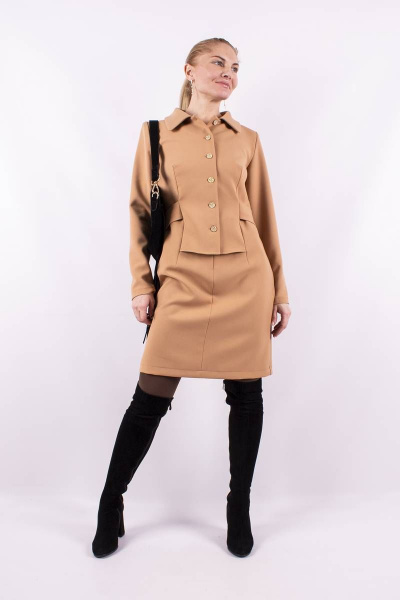 Платье прилегающее с имитацией жакета и застёжкой на пуговицах Mita ЖМ1126 карамель - фото 1