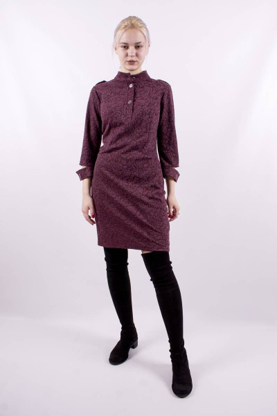 Платье приталенное с погонами и воротником-стойкой Mita ЖМ675 бордо - фото 2