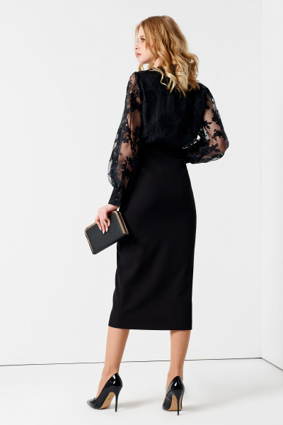 Юбка-карандаш длины миди из текстиля с разрезом спереди Панда 104350w черный - фото 2