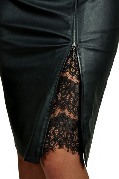 Юбка из эко-кожи с кружевом и молнией черная Klever 297 черный - фото 1
