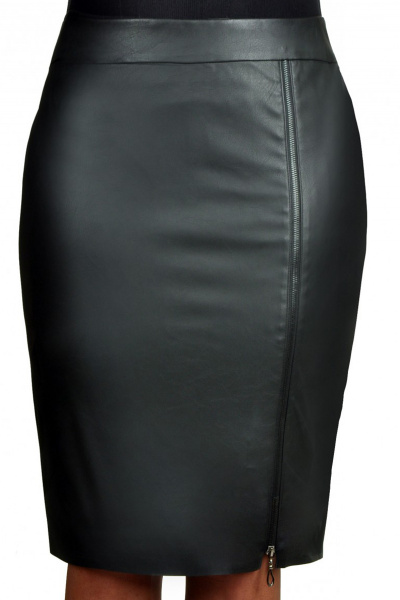 Юбка из эко-кожи с кружевом и молнией черная Klever 297 черный - фото 7