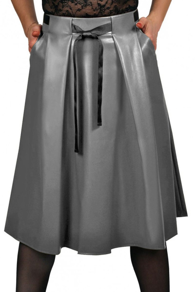 Юбка из экокожи с карманами и складками серый Klever 225 серый - фото 1