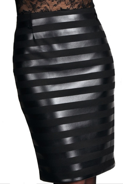Черная трикотажная юбка с вставками из экокожи Klever 262 1-черный/полоска - фото 1