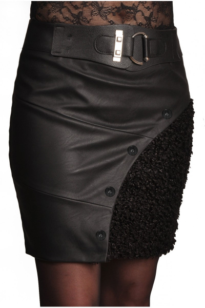 Черная юбка из эко-кожи с вставками из трикотажа Klever 425к черный/кожа+букле - фото 1