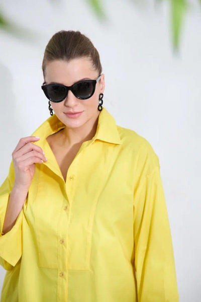 Демисезонная рубашка оверсайз из хлопка с асимметричным низом SOVA 11101 желтый - фото 2