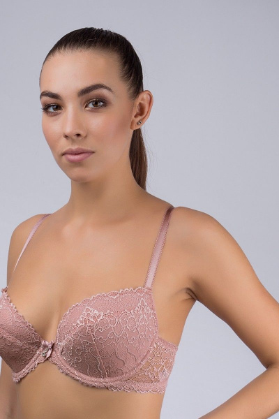 Пуш-ап бюстгальтер из кружева с бантиком розовый Verally 2031-3 античная_роза - фото 2