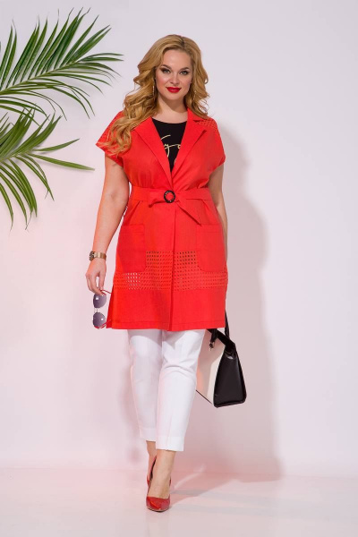 Брюки, кардиган, топ Liliana 1053В коралл+молочный - фото 4
