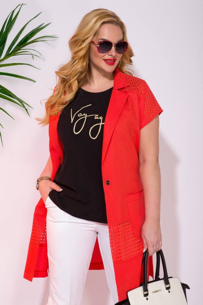 Брюки, кардиган, топ Liliana 1053В коралл+молочный - фото 3