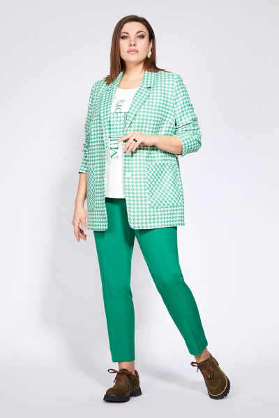 Брюки, жакет, футболка Милора-стиль 929 зеленая_гусьлапка - фото 1