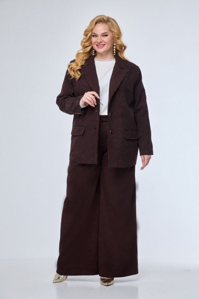Деловой костюм из микровельвета с широкими брюками Anelli 1170 бордо_штрукс - фото 5