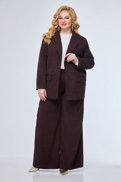 Деловой костюм из микровельвета с широкими брюками Anelli 1170 бордо_штрукс - фото 1