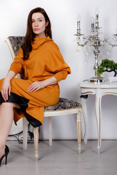 Платье PATRICIA by La Cafe C14959-К горчичный,черный - фото 3