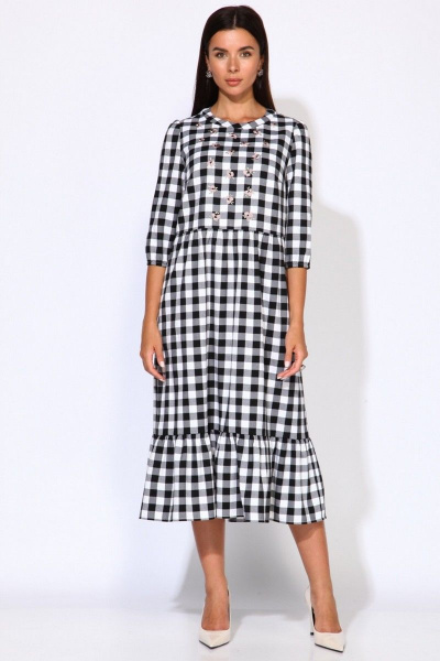 Платье демисезонное на каждый день из текстиля и шифона Faufilure C1199 черно-белый - фото 1