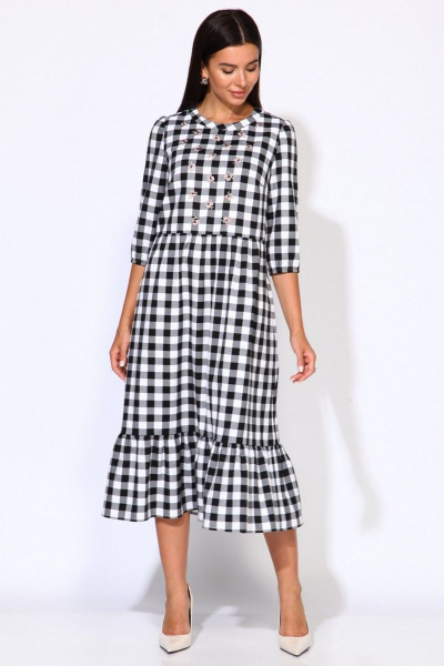 Платье демисезонное на каждый день из текстиля и шифона Faufilure C1199 черно-белый - фото 2