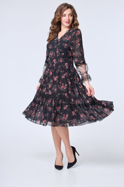 Платье DaLi 4452 чёрный+цветы - фото 1
