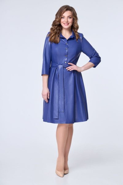 Демисезонное платье из экокожи длиной 100 см, синее DaLi 4397 василёк - фото 2