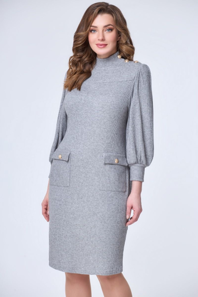 Платье из вискозы и трикотажа длиной 99 см в повседневном стиле DaLi 3566 серый - фото 4