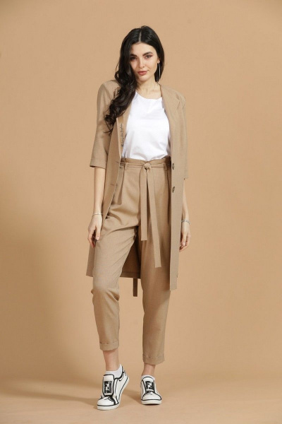 Брюки, кардиган, футболка Твой имидж 1373 белое+песок - фото 3