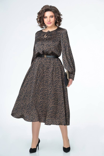 Платье коричневое шифоновое с длиной до середины голени Swallow 484 - фото 7