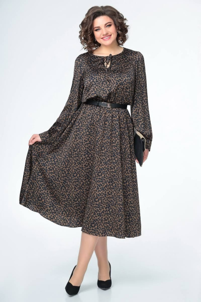 Платье коричневое шифоновое с длиной до середины голени Swallow 484 - фото 4