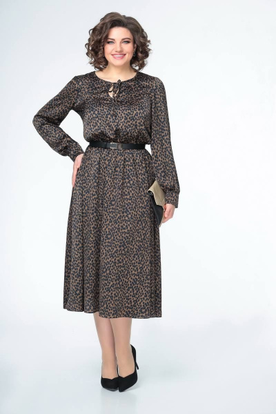 Платье коричневое шифоновое с длиной до середины голени Swallow 484 - фото 6