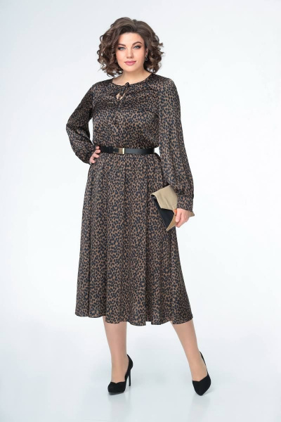 Платье коричневое шифоновое с длиной до середины голени Swallow 484 - фото 3