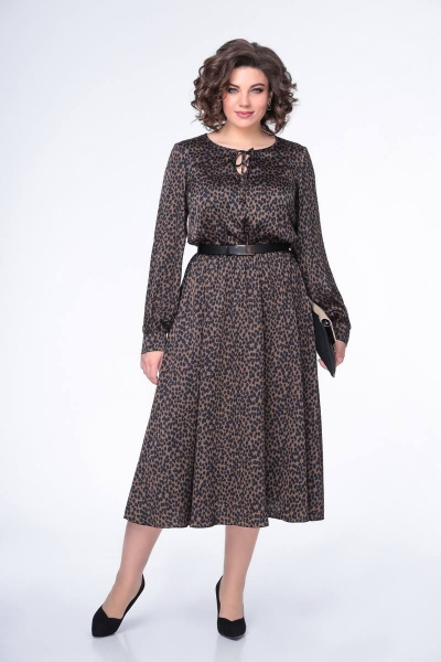 Платье коричневое шифоновое с длиной до середины голени Swallow 484 - фото 2